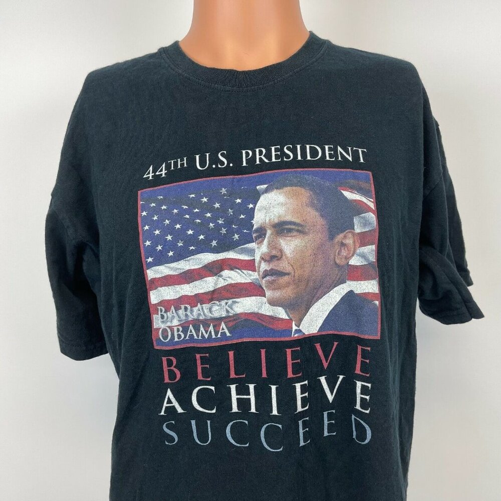 Barack Obama 44th US President Believe Achieve Succeed T Shirt Black Size L